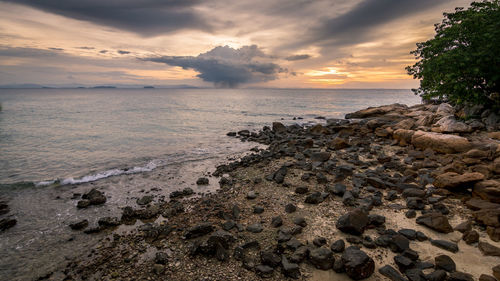 Scenic view of sea against sky during sunset