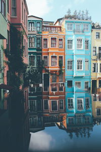 Reflection of buildings on water in city