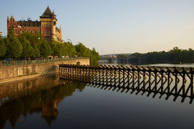 River and building against clear sky