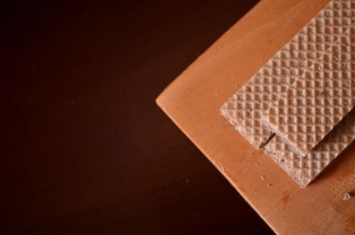 High angle view of paper box on table