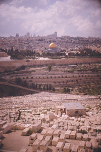 View from the mount of olives overlooking the old city with its jewish cemeteries jerusalem, israel.