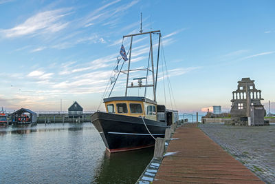 Harbor from the historical village hindeloopen at the ijsselmeer in friesland the netherlands