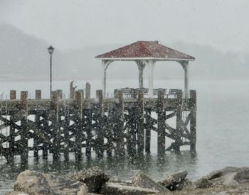 Built structure in rain during winter