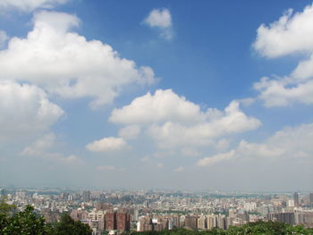 High angle view of buildings against sky