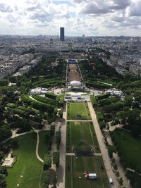 High angle view of buildings in city