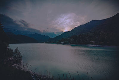 Scenic view of lake against sky during sunset