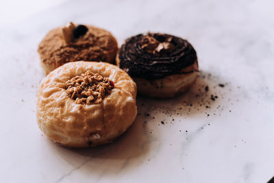 Close-up of cookies against white background