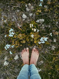 Low section of woman standing on grass