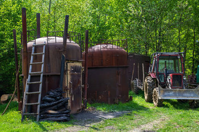 Old abandoned truck on field