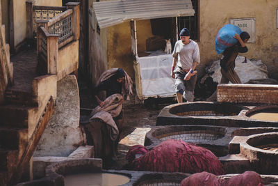 People working in building