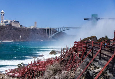 Panoramic view of water splashing against sky