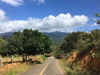 Road amidst trees against sky