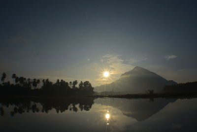 Scenic view of lake against sky during sunset