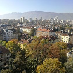 High angle view of townscape against sky