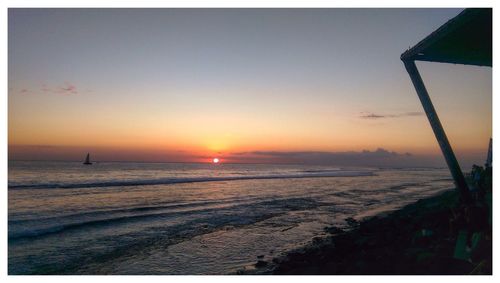 Scenic view of sea against clear sky during sunset