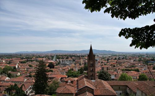 High angle view of townscape against sky