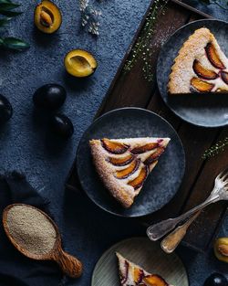 High angle view of food on table