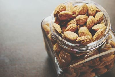 High angle view of food in jar on table