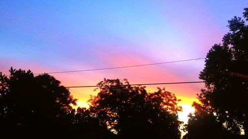 Low angle view of silhouette trees against sky at sunset