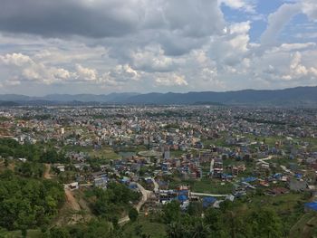 High angle view of townscape against sky