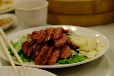 Close-up of food served in plate