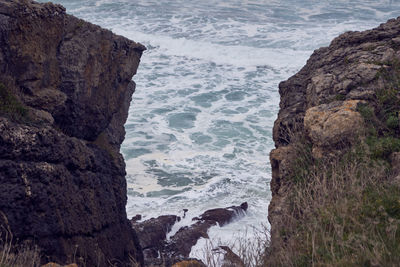 High angle view of rocky beach