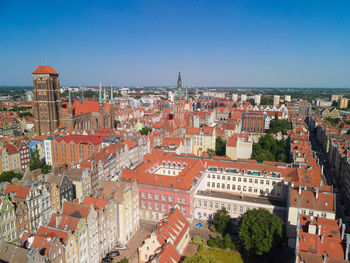 High angle view of buildings in city