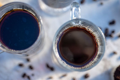 High angle view of coffee on table