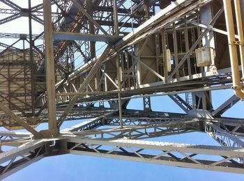 Low angle view of metallic bridge