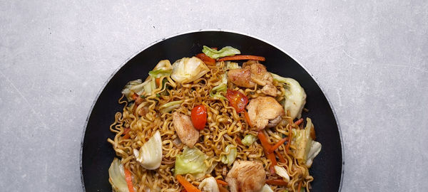 High angle view of food against white background