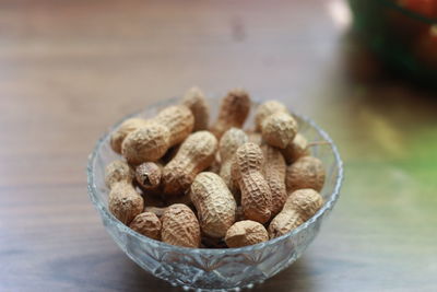 High angle view of fruits in bowl on table