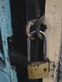 Close-up of padlock on door