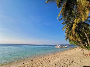 Scenic view of beach against blue sky