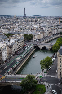 High angle view of bridge over river in city 