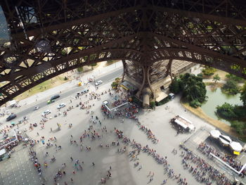 High angle view of people on street