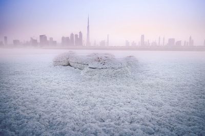 View of city buildings during winter