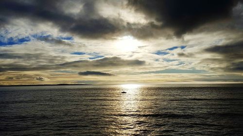 Scenic view of sea against dramatic sky