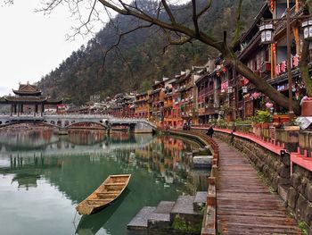 View of footbridge in city