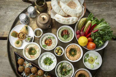 High angle view of food on table