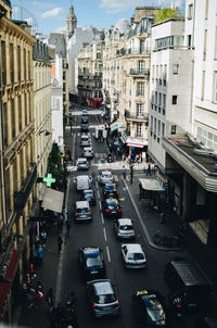 High angle view of cars on street in city