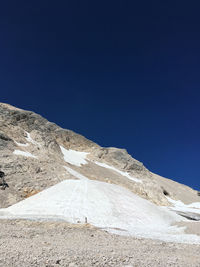 Scenic view of mountain against clear blue sky