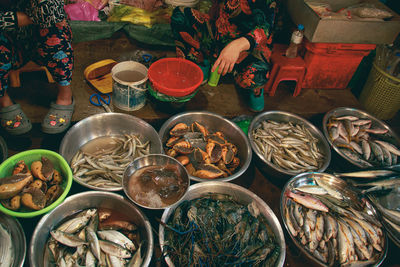 High angle view of food for sale