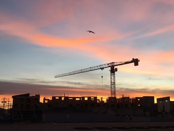 Silhouette of crane at sunset