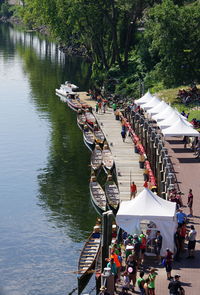 High angle view of people in boat