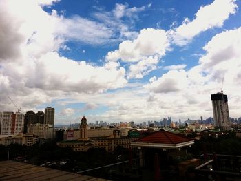 Buildings against cloudy sky