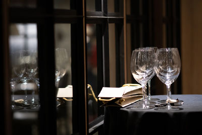 The wine glass on the dining table of the night feast