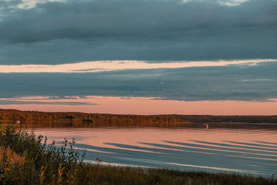 Scenic view of lake against sky during sunset