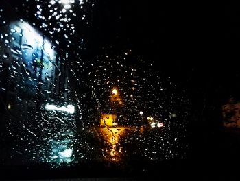 Full frame shot of wet glass window at night