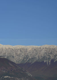 Scenic view of mountains against clear blue sky