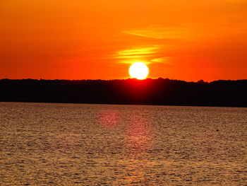 Scenic view of sea against orange sky